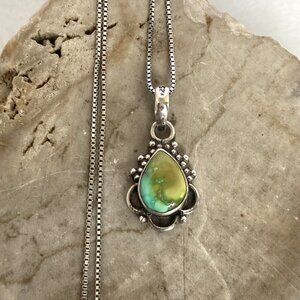 Sterling Silver 925 Southwest Style Teardrop Variscite Pendant Necklace 18"